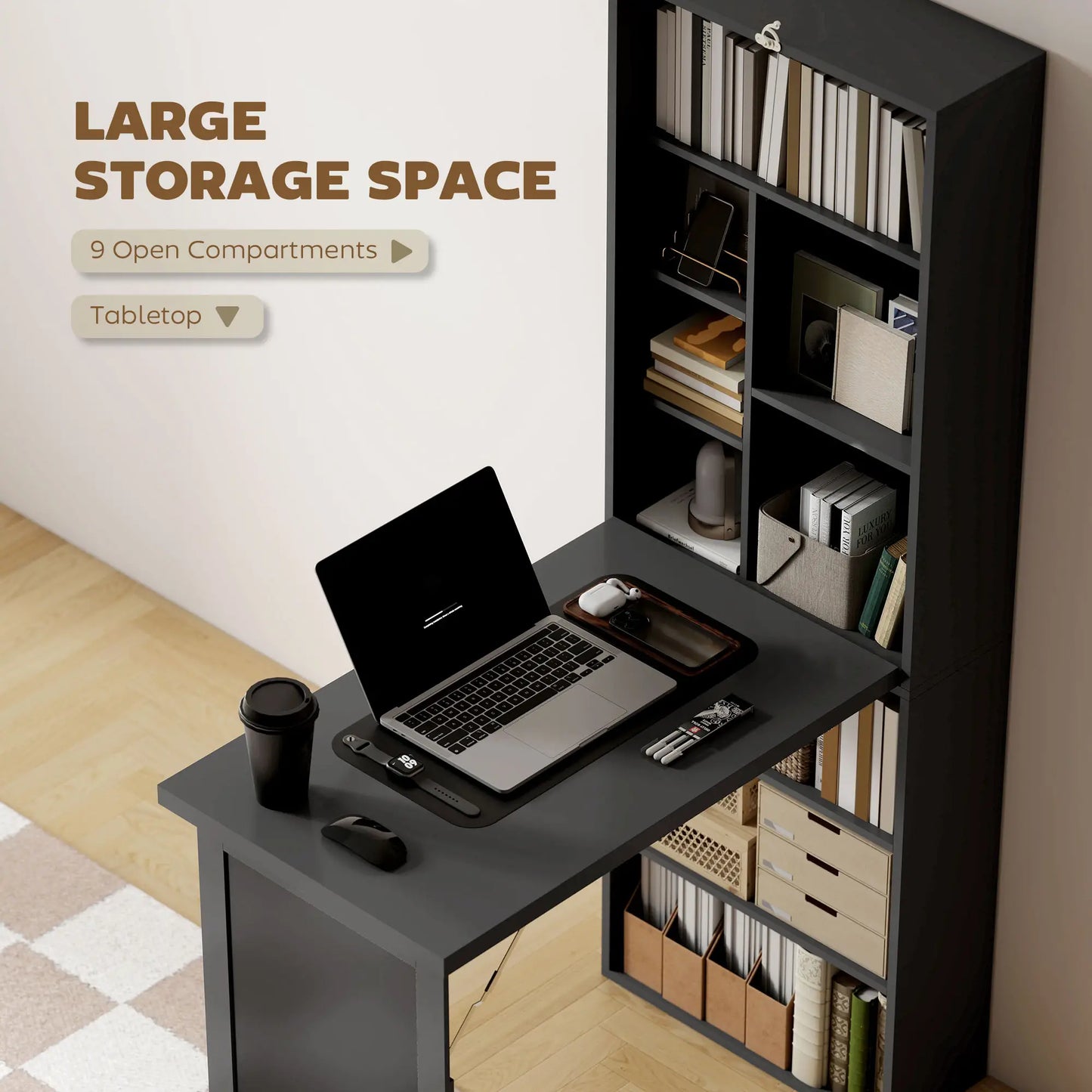 Fold-Out Convertible Office Desk, Wall Mount Computer Desk, Blackboard, Side Shelf, Black Computer Desks at Gallery Canada
