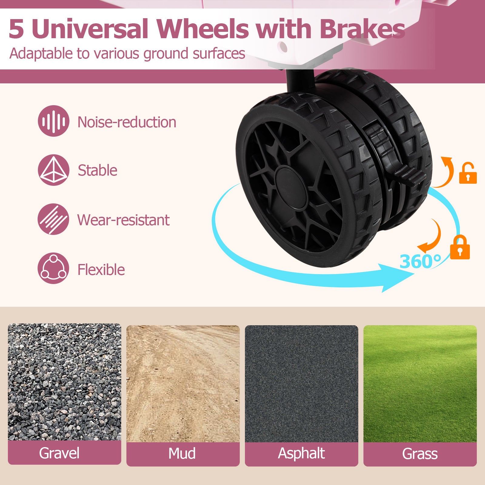 Large Foldable Utility Cart with 2-Tier Storage Crates and Telescoping Handle, Pink Camping Furniture at Gallery Canada