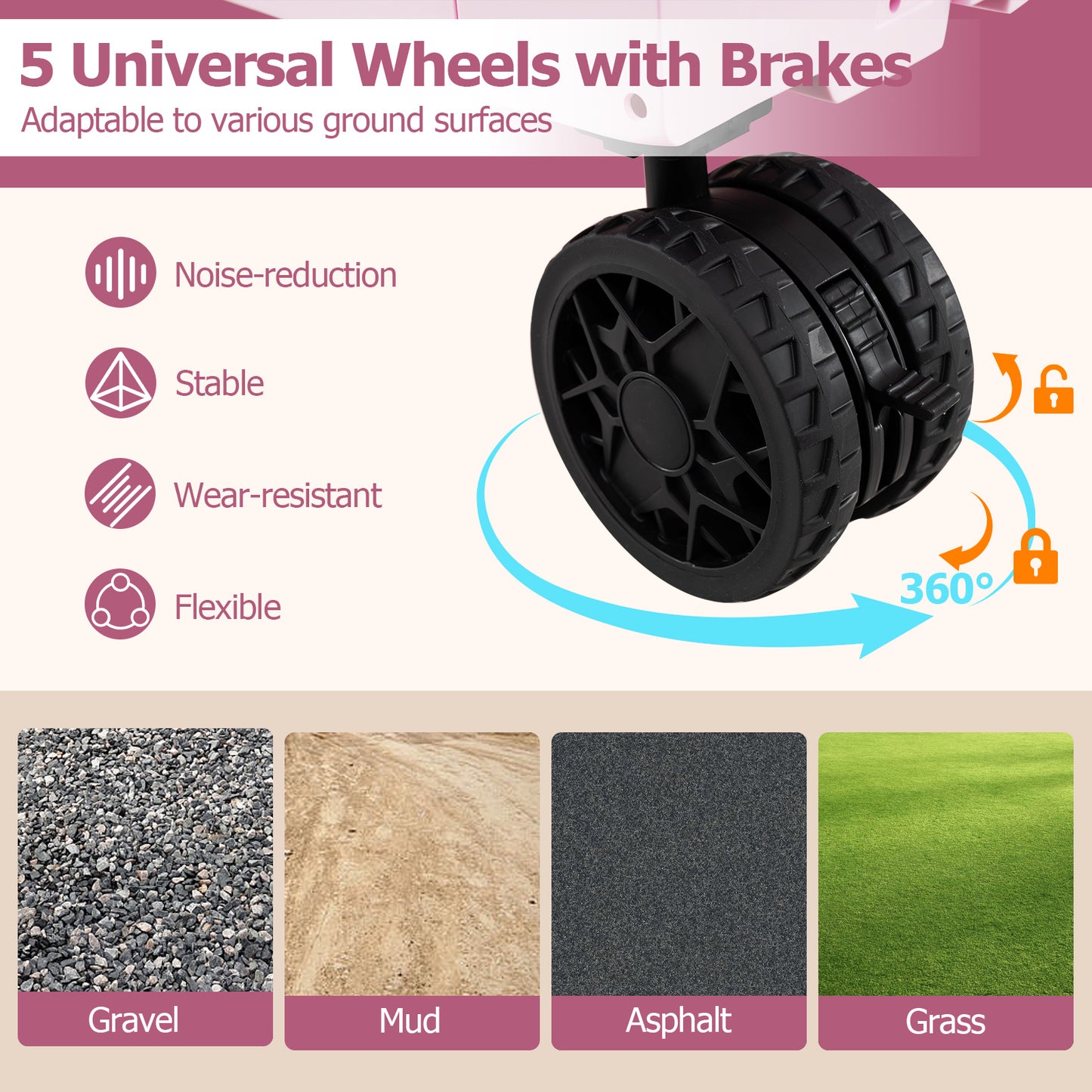 Large Foldable Utility Cart with 2-Tier Storage Crates and Telescoping Handle, Pink Camping Furniture at Gallery Canada