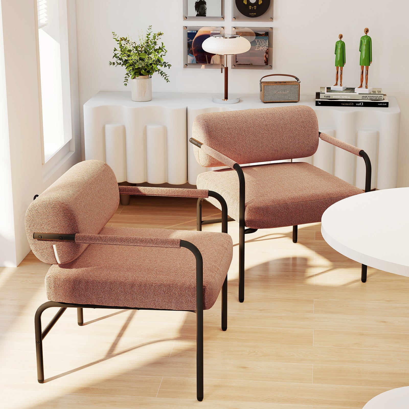 Velvet Upholstered Accent Chair with Cylindrical Backrest and Metal Armrests, Brown Accent Chairs at Gallery Canada