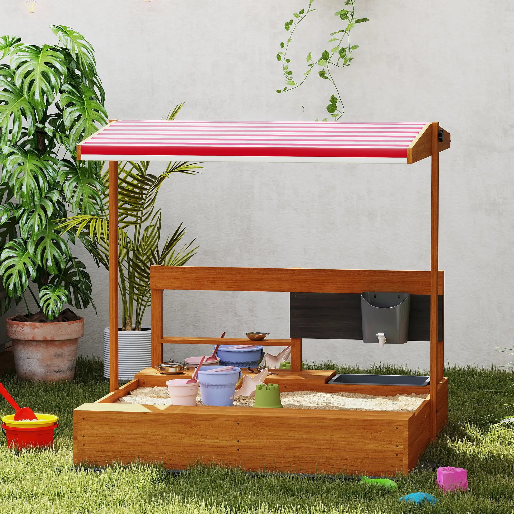 Kids Sandbox with Cover, Wooden Sand Box with Seat, Storage, 3-7 Years, Red Sandboxes & Accessories at Gallery Canada