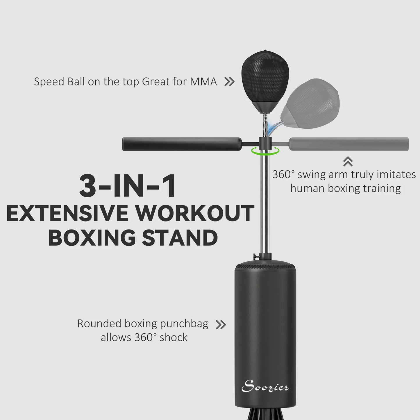 Freestanding Boxing Punch Bag Stand with 360° Rotating Flexible Arm, Speed Ball, Waterable and Sandable Base, Black Punching Bag Stands at Gallery Canada