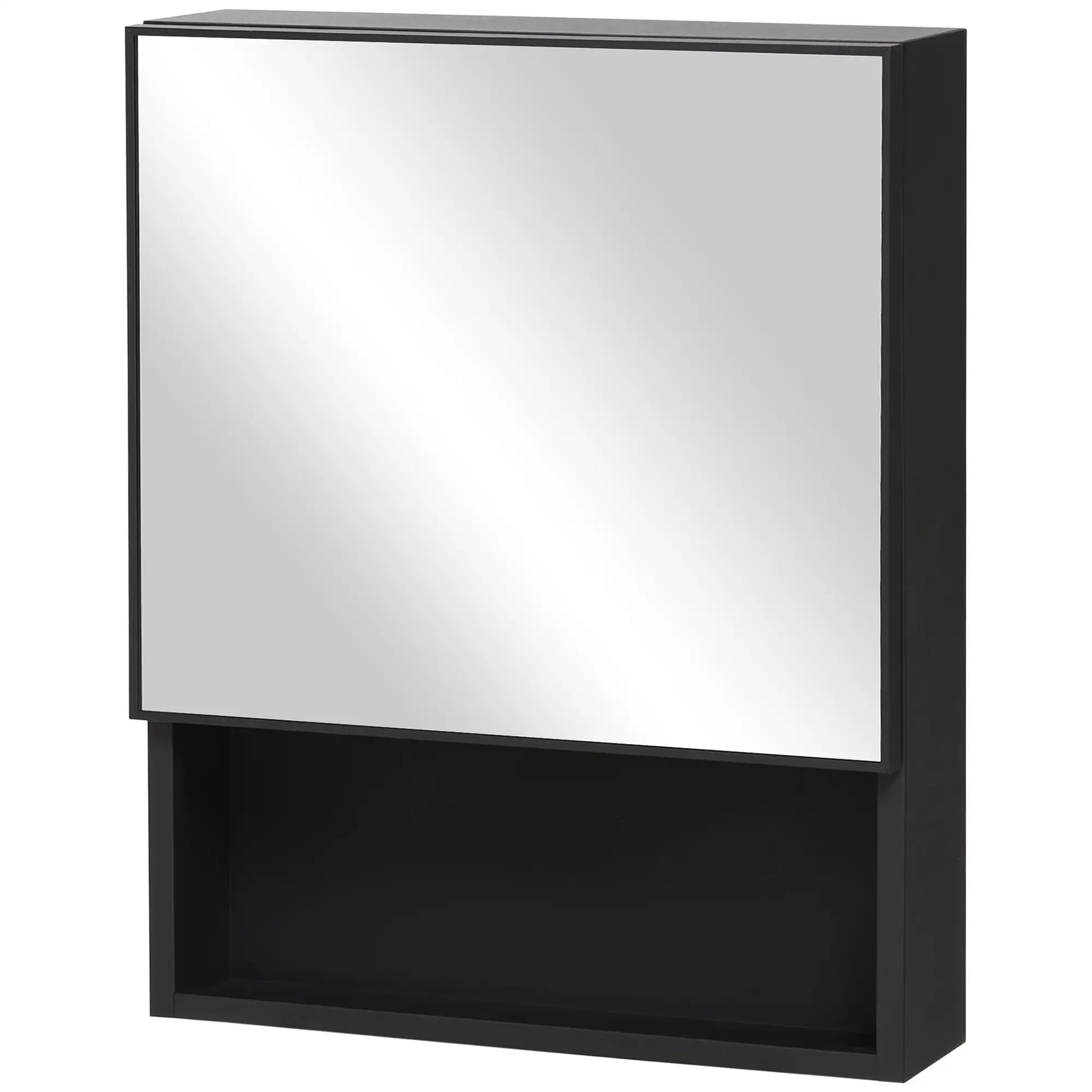 Wall-Mounted Medicine Cabinet, Single Door with Shelves, Stainless Steel Frame, Black Mirror Medicine Cabinets at Gallery Canada