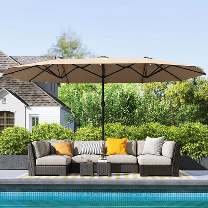 174" Double-Sided Sun Umbrella, Patio Sun Shade, Solar LED Light, Khaki Double-sided Umbrellas at Gallery Canada