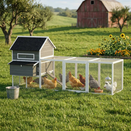 Wooden Chicken Coop With Run, Nesting Box, 137", Dark Grey Chicken Coops at Gallery Canada