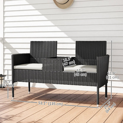 PE Rattan Loveseat with Cushion, Mid-Table, Cream White Patio Chairs at Gallery Canada