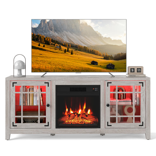 58" Fireplace TV Stand with LED Lights and 18" Electric Fireplace, Natural Fireplaces Natural at Gallery Canada