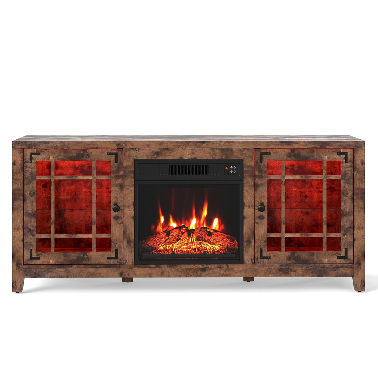 58" Fireplace TV Stand with LED Lights and 18" Electric Fireplace, Rustic Brown Fireplaces at Gallery Canada