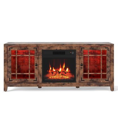 58" Fireplace TV Stand with LED Lights and 18" Electric Fireplace, Rustic Brown Fireplaces at Gallery Canada
