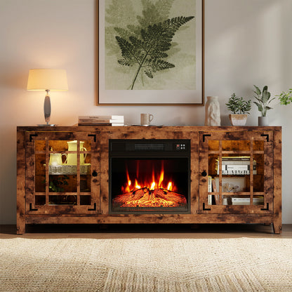 58" Fireplace TV Stand with LED Lights and 18" Electric Fireplace, Rustic Brown Fireplaces at Gallery Canada