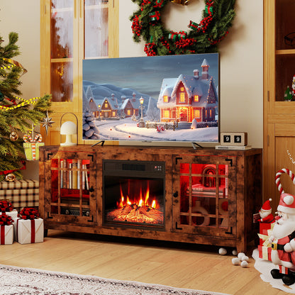 58" Fireplace TV Stand with LED Lights and 18" Electric Fireplace, Rustic Brown Fireplaces at Gallery Canada
