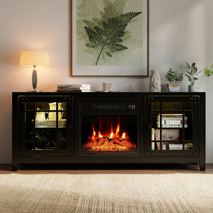 58" Fireplace TV Stand with LED Lights and 18" Electric Fireplace, Black Fireplaces at Gallery Canada