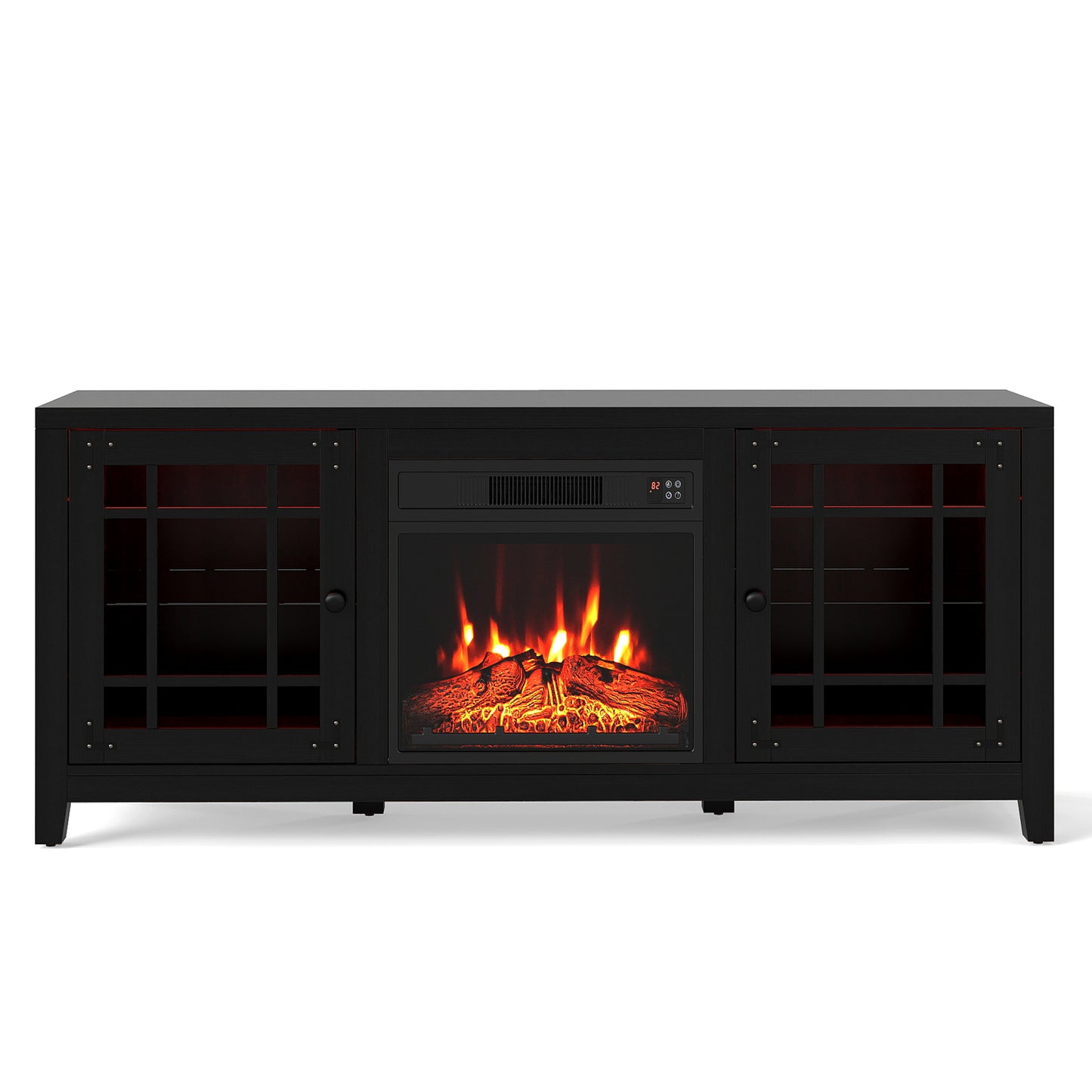 58" Fireplace TV Stand with LED Lights and 18" Electric Fireplace, Black Fireplaces at Gallery Canada