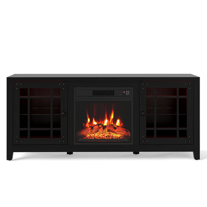 58" Fireplace TV Stand with LED Lights and 18" Electric Fireplace, Black Fireplaces at Gallery Canada