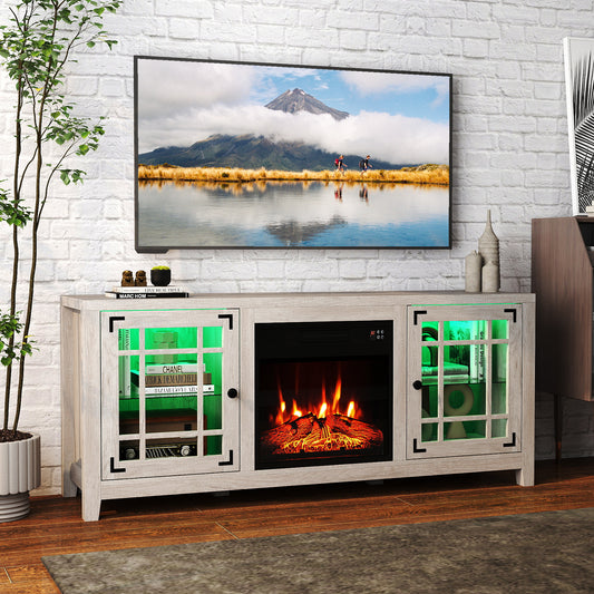 58" Fireplace TV Stand with LED Lights and 18" Electric Fireplace, Natural Fireplaces Natural at Gallery Canada