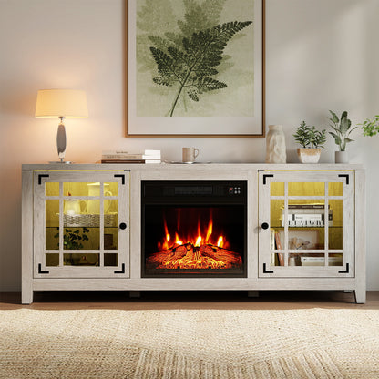 58" Fireplace TV Stand with LED Lights and 18" Electric Fireplace, Natural Fireplaces at Gallery Canada