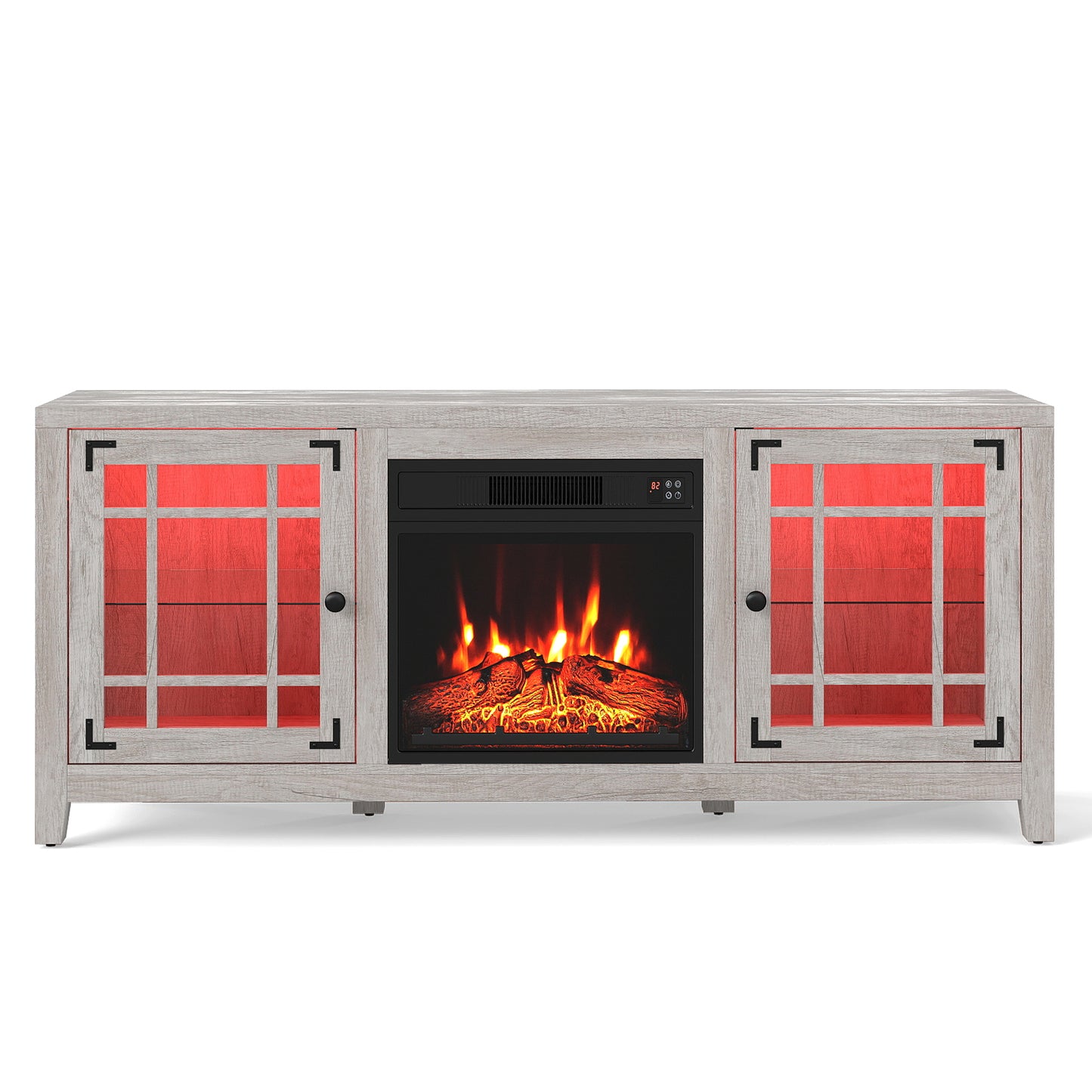 58" Fireplace TV Stand with LED Lights and 18" Electric Fireplace, Natural Fireplaces at Gallery Canada