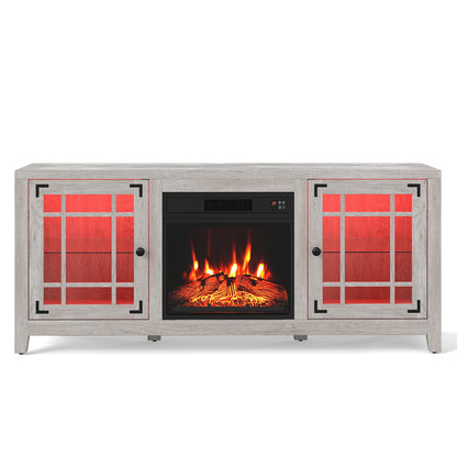 58" Fireplace TV Stand with LED Lights and 18" Electric Fireplace, Natural Fireplaces at Gallery Canada