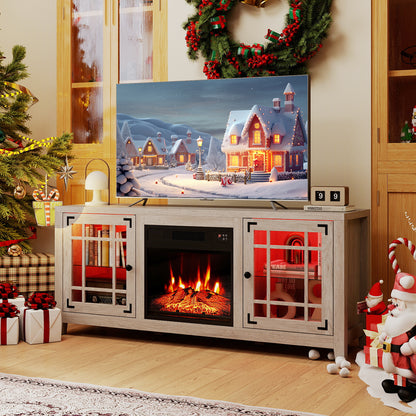 58" Fireplace TV Stand with LED Lights and 18" Electric Fireplace, Natural Fireplaces at Gallery Canada