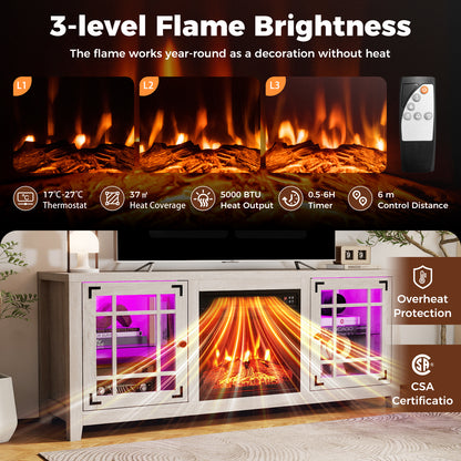 58" Fireplace TV Stand with LED Lights and 18" Electric Fireplace, Natural Fireplaces at Gallery Canada