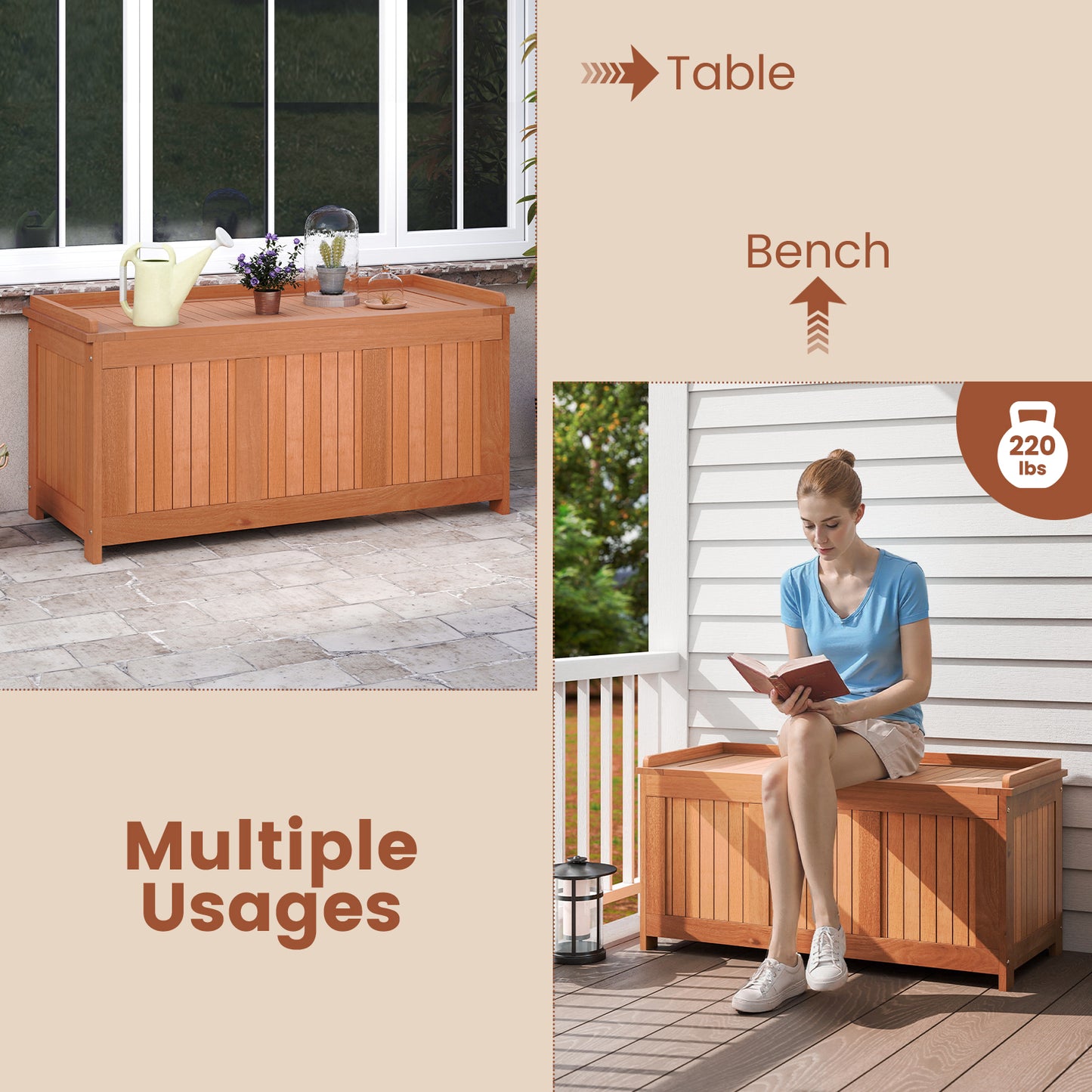 58 Gallon 3-in-1 Patio Wood Deck Box, Flip Top Cushion Storage Sheds & Outdoor Storage at Gallery Canada
