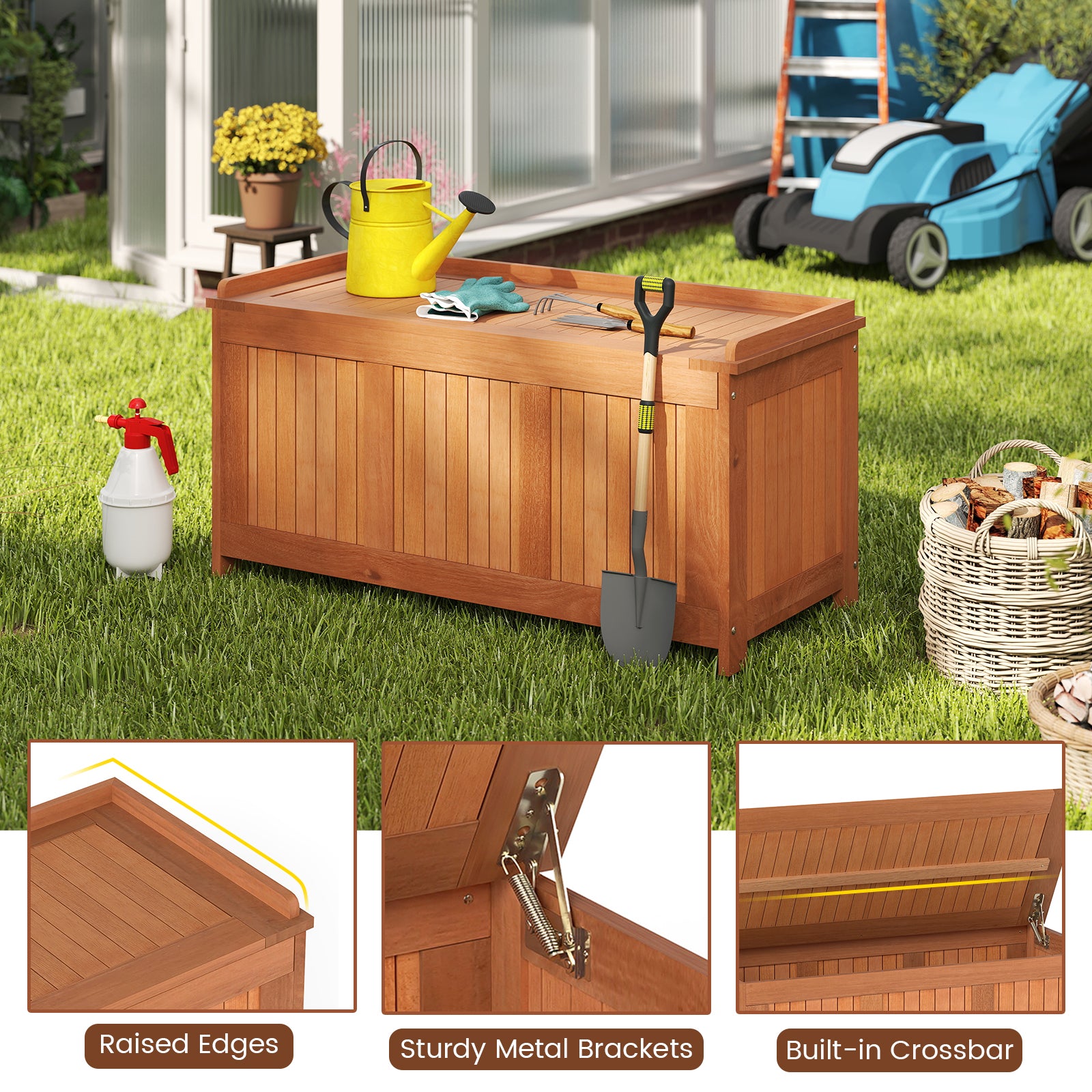 58 Gallon 3-in-1 Patio Wood Deck Box, Flip Top Cushion Storage Sheds & Outdoor Storage at Gallery Canada