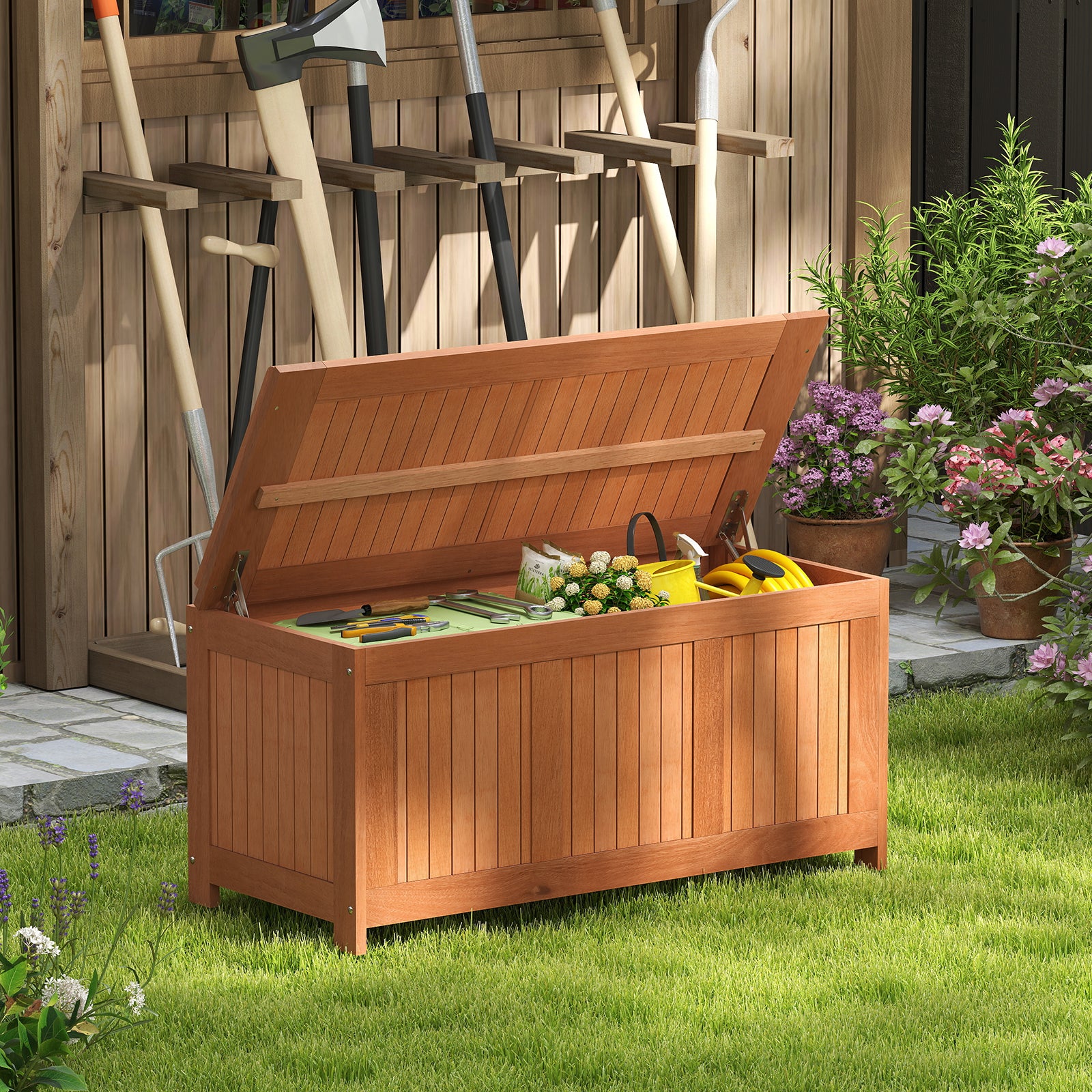 58 Gallon 3-in-1 Patio Wood Deck Box, Flip Top Cushion Storage Sheds & Outdoor Storage at Gallery Canada