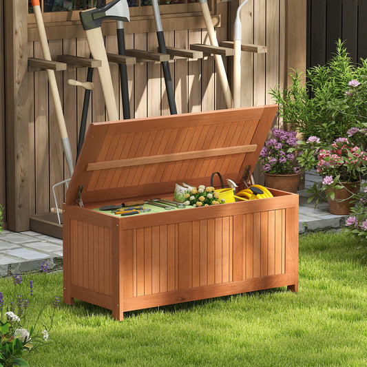 58 Gallon Boîte de Terrasse en Bois 3-en-1, Stockage de Coussin à Rabat