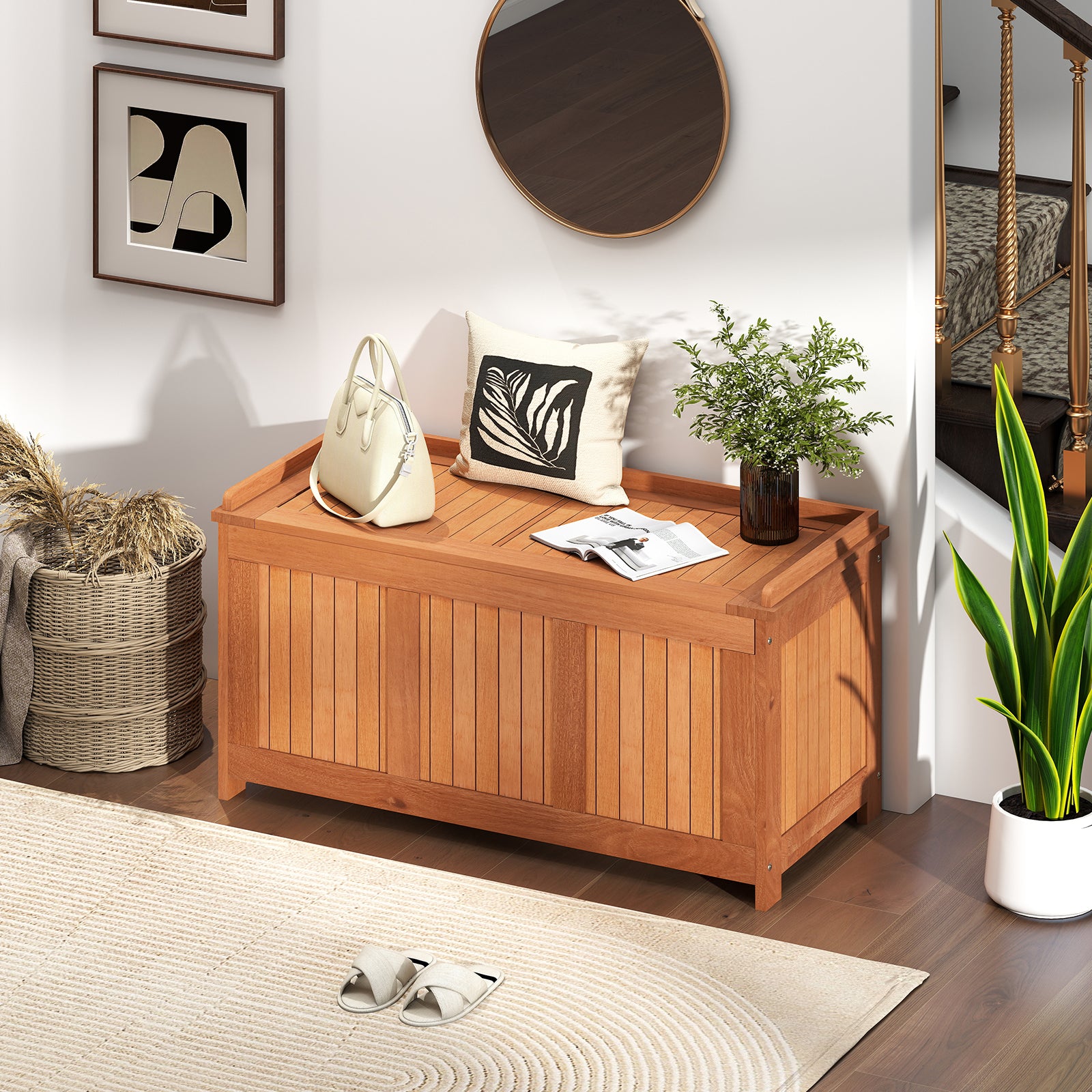 58 Gallon 3-in-1 Patio Wood Deck Box, Flip Top Cushion Storage Sheds & Outdoor Storage at Gallery Canada