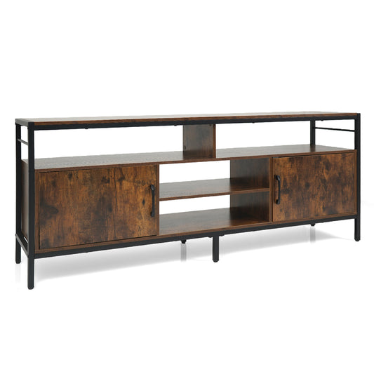 58 Inch TV Stand With Cabinets, Adjustable Shelf, Rustic Brown Entertainment Centers & TV Stands Rustic Brown at Gallery Canada