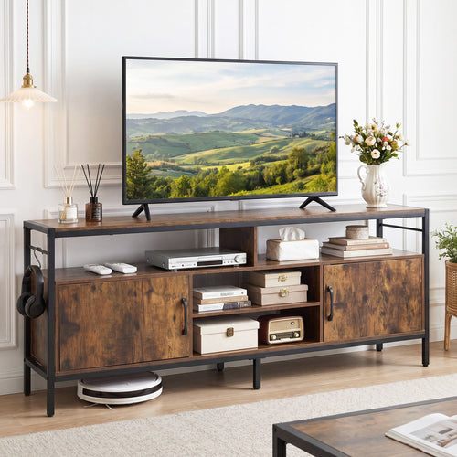 58 Inch TV Stand With Cabinets, Adjustable Shelf, Rustic Brown