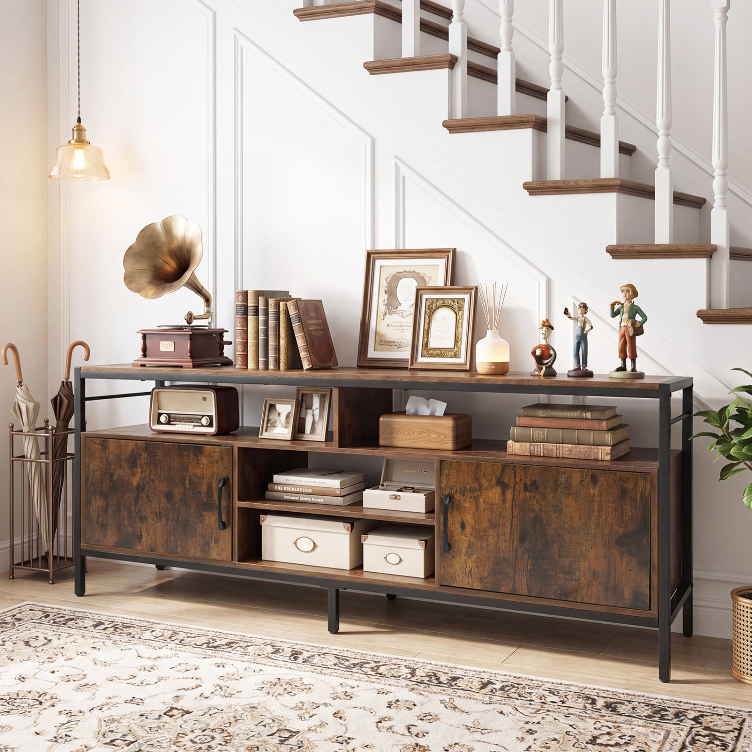 58 Inch TV Stand With Cabinets, Adjustable Shelf, Rustic Brown Entertainment Centers & TV Stands at Gallery Canada