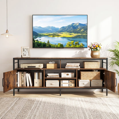 58 Inch TV Stand With Cabinets, Adjustable Shelf, Rustic Brown Entertainment Centers & TV Stands at Gallery Canada