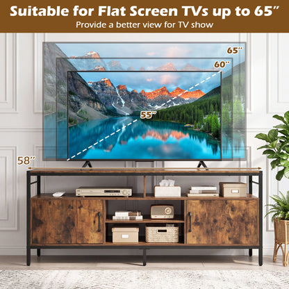 58 Inch TV Stand With Cabinets, Adjustable Shelf, Rustic Brown Entertainment Centers & TV Stands at Gallery Canada