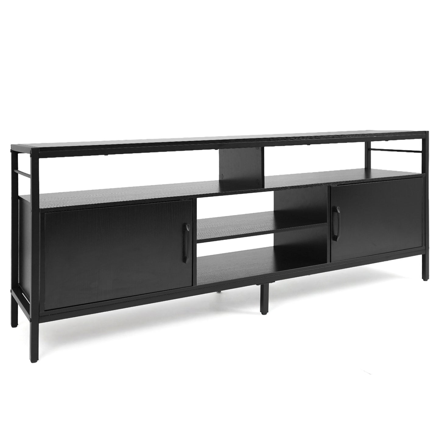 58" Industrial TV Stand With Cabinets, Adjustable Shelf, Black Entertainment Centers & TV Stands Black at Gallery Canada