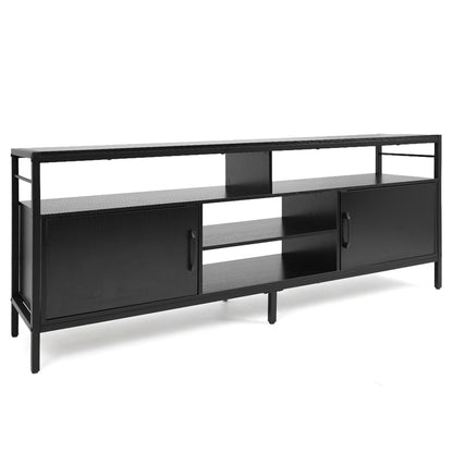 58" Industrial TV Stand With Cabinets, Adjustable Shelf, Black Entertainment Centers & TV Stands Black at Gallery Canada