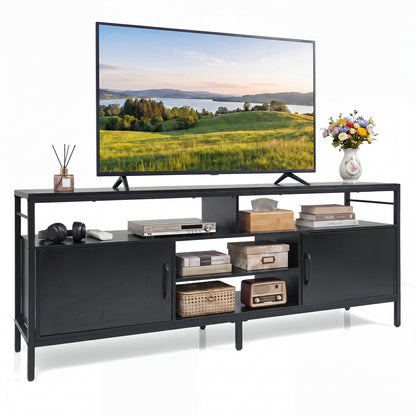 58" Industrial TV Stand With Cabinets, Adjustable Shelf, Black Entertainment Centers & TV Stands at Gallery Canada