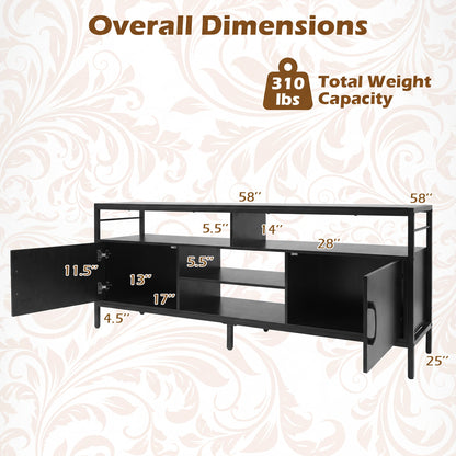 58" Industrial TV Stand With Cabinets, Adjustable Shelf, Black Entertainment Centers & TV Stands at Gallery Canada