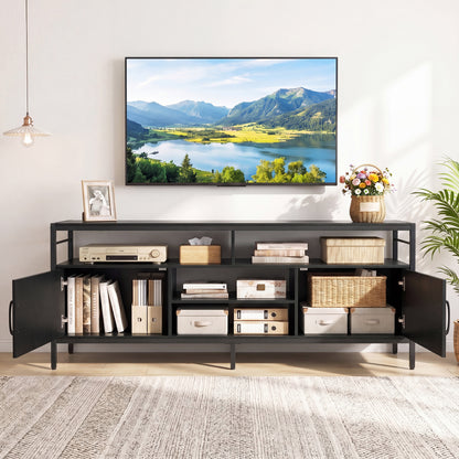 58" Industrial TV Stand With Cabinets, Adjustable Shelf, Black Entertainment Centers & TV Stands at Gallery Canada