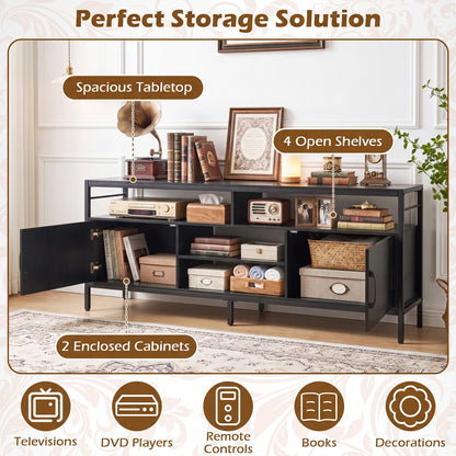 58" Industrial TV Stand With Cabinets, Adjustable Shelf, Black Entertainment Centers & TV Stands at Gallery Canada