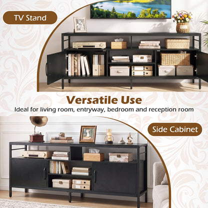 58" Industrial TV Stand With Cabinets, Adjustable Shelf, Black Entertainment Centers & TV Stands at Gallery Canada