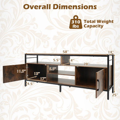 58 Inch TV Stand With Cabinets, Adjustable Shelf, Rustic Brown Entertainment Centers & TV Stands at Gallery Canada