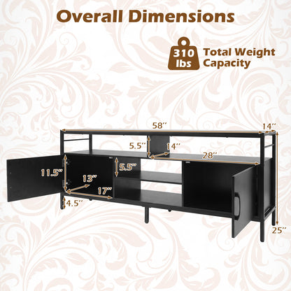 58" Industrial TV Stand With Cabinets, Adjustable Shelf, Black Entertainment Centers & TV Stands at Gallery Canada