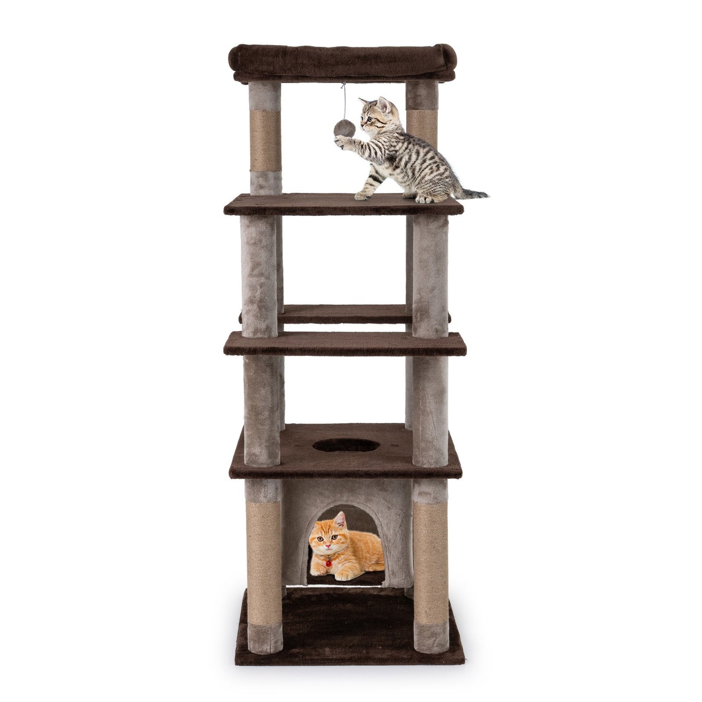 58 Inch Large Multi-level Cat Tree with Swaying Aerial Condo and Plush Perch Bed, Brown Cat Trees Condos & Scratchers at Gallery Canada