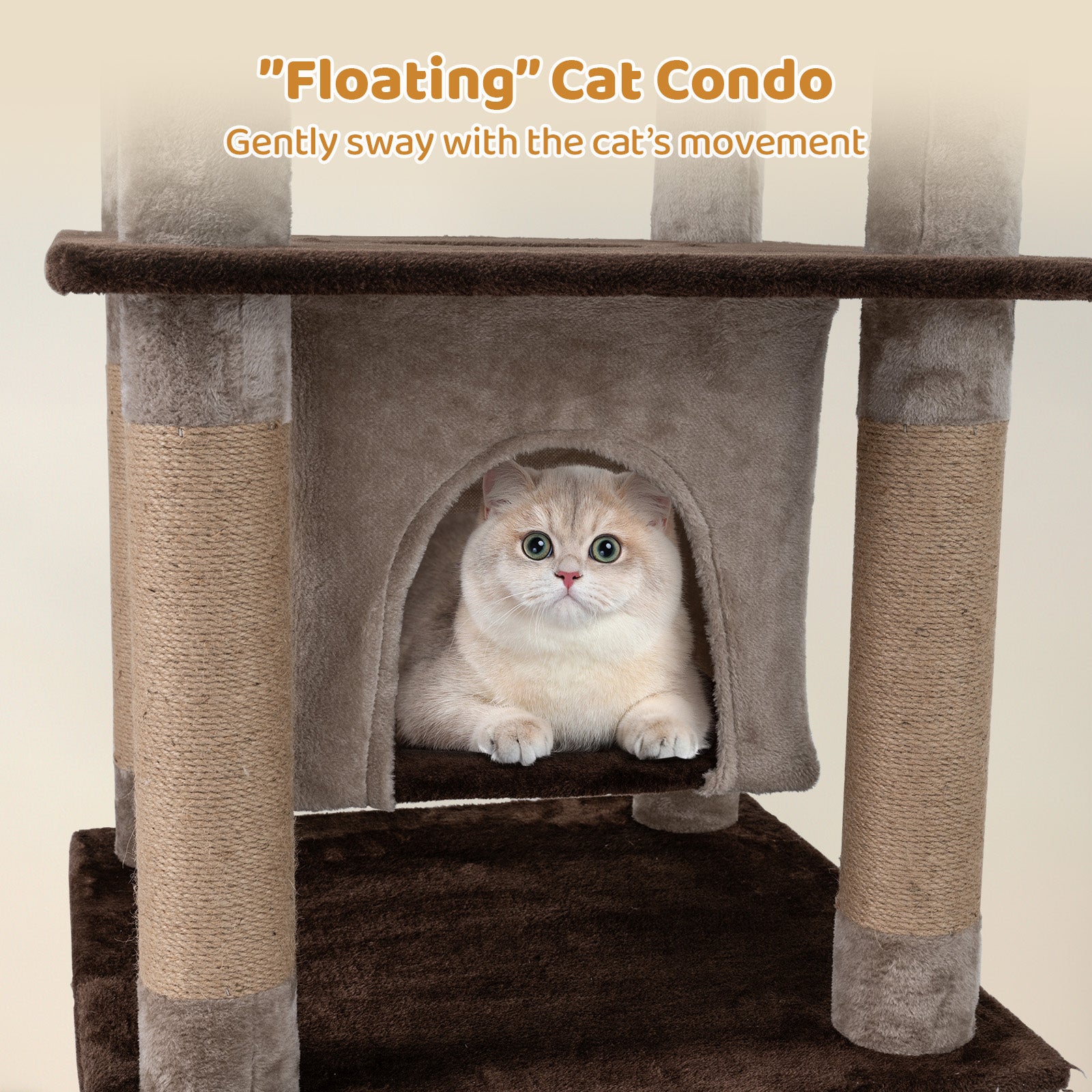 58 Inch Large Multi-level Cat Tree with Swaying Aerial Condo and Plush Perch Bed, Brown Cat Trees Condos & Scratchers at Gallery Canada