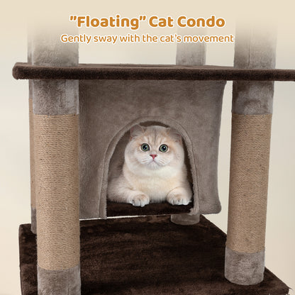 58 Inch Large Multi-level Cat Tree with Swaying Aerial Condo and Plush Perch Bed, Brown Cat Trees Condos & Scratchers at Gallery Canada
