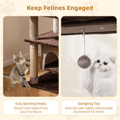 58 Inch Large Multi-level Cat Tree with Swaying Aerial Condo and Plush Perch Bed, Brown Cat Trees Condos & Scratchers at Gallery Canada