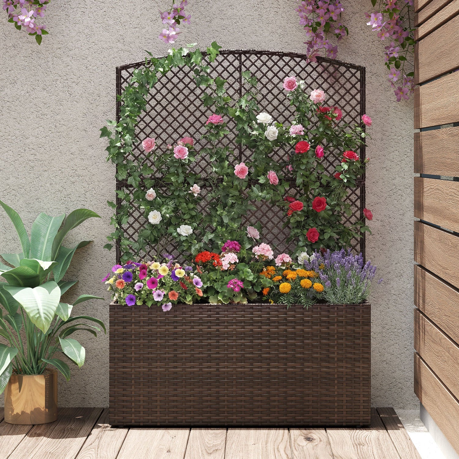 58-Inch Raised Garden Bed with Trellis, Planter Box, Brown Raised Garden Beds at Gallery Canada