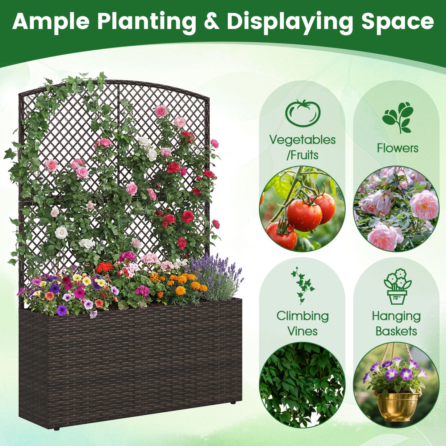 58-Inch Raised Garden Bed with Trellis, Planter Box, Brown Raised Garden Beds at Gallery Canada