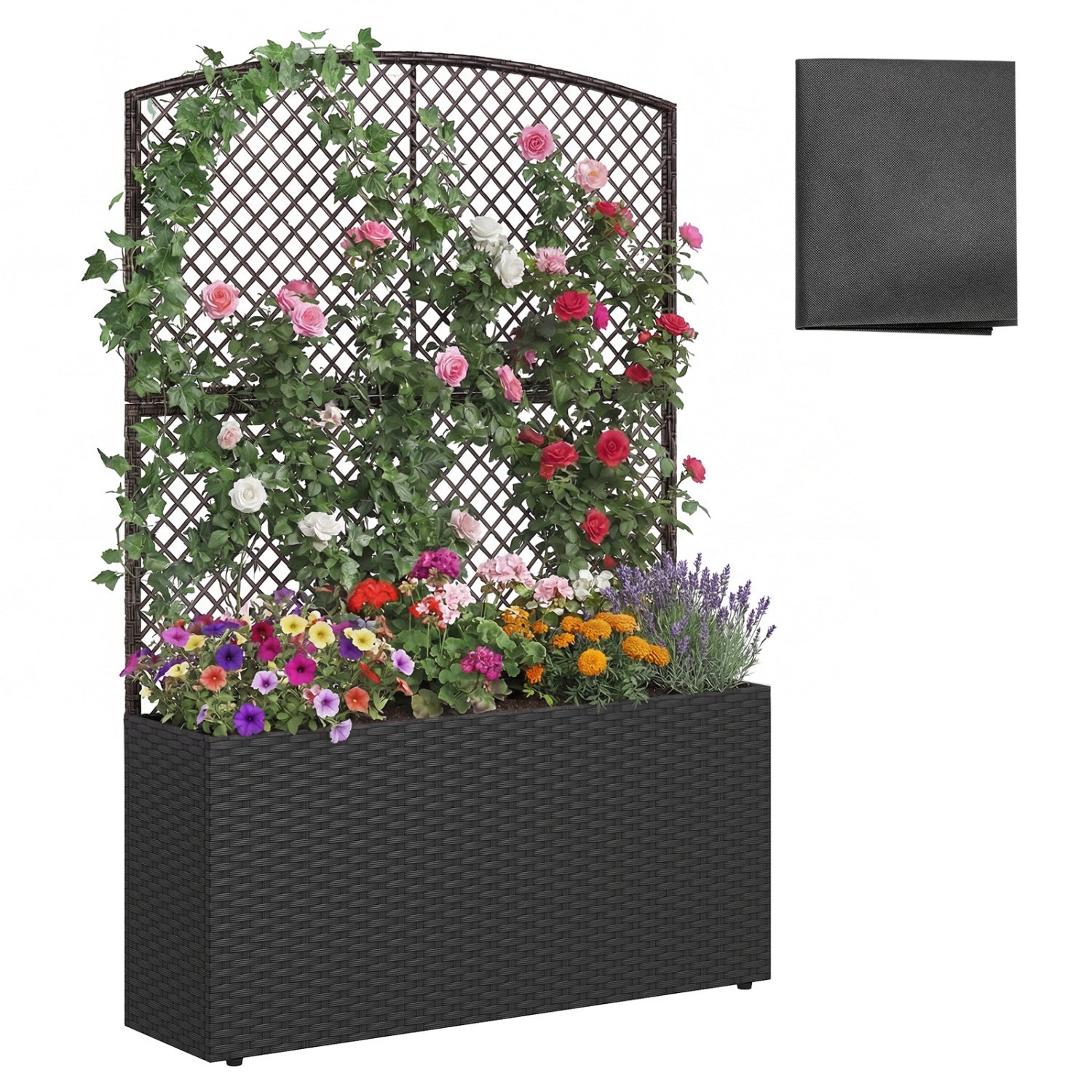 58 Inch Raised Garden Bed with Trellis, Black Raised Garden Beds Black at Gallery Canada